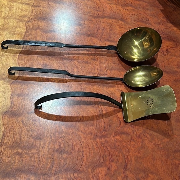 Set of 3 Copper and Iron Cooking Ladle, Spoon and Spatula Can Be Hung - Picture 2 of 9